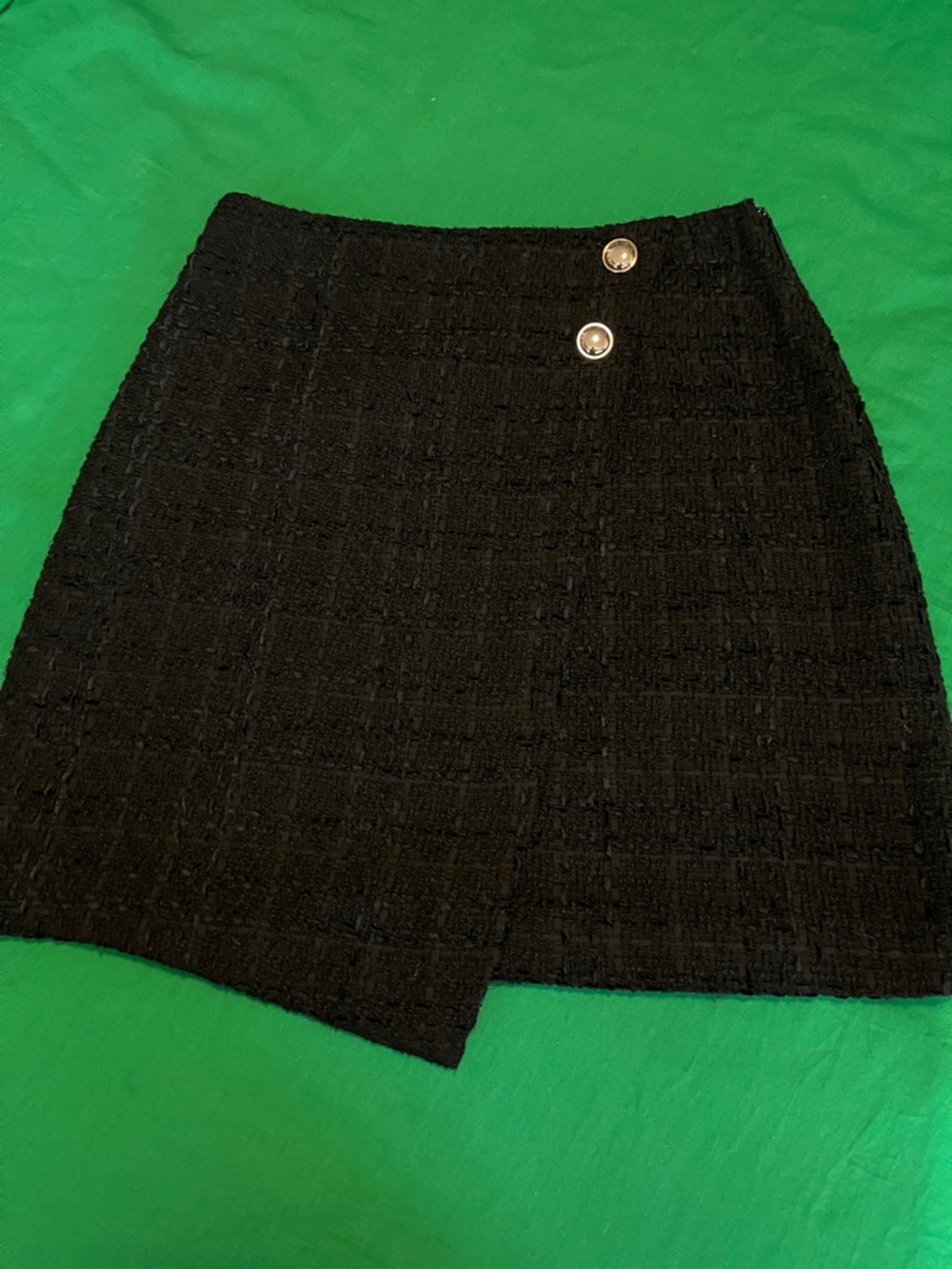 Nine West Black Tweed Mini Skirt with Gold Button Detail